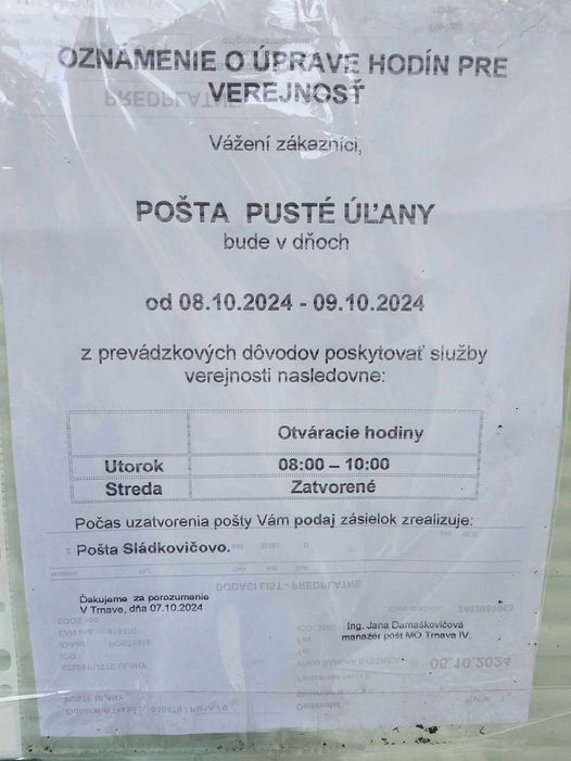 zmena otváracích hodín